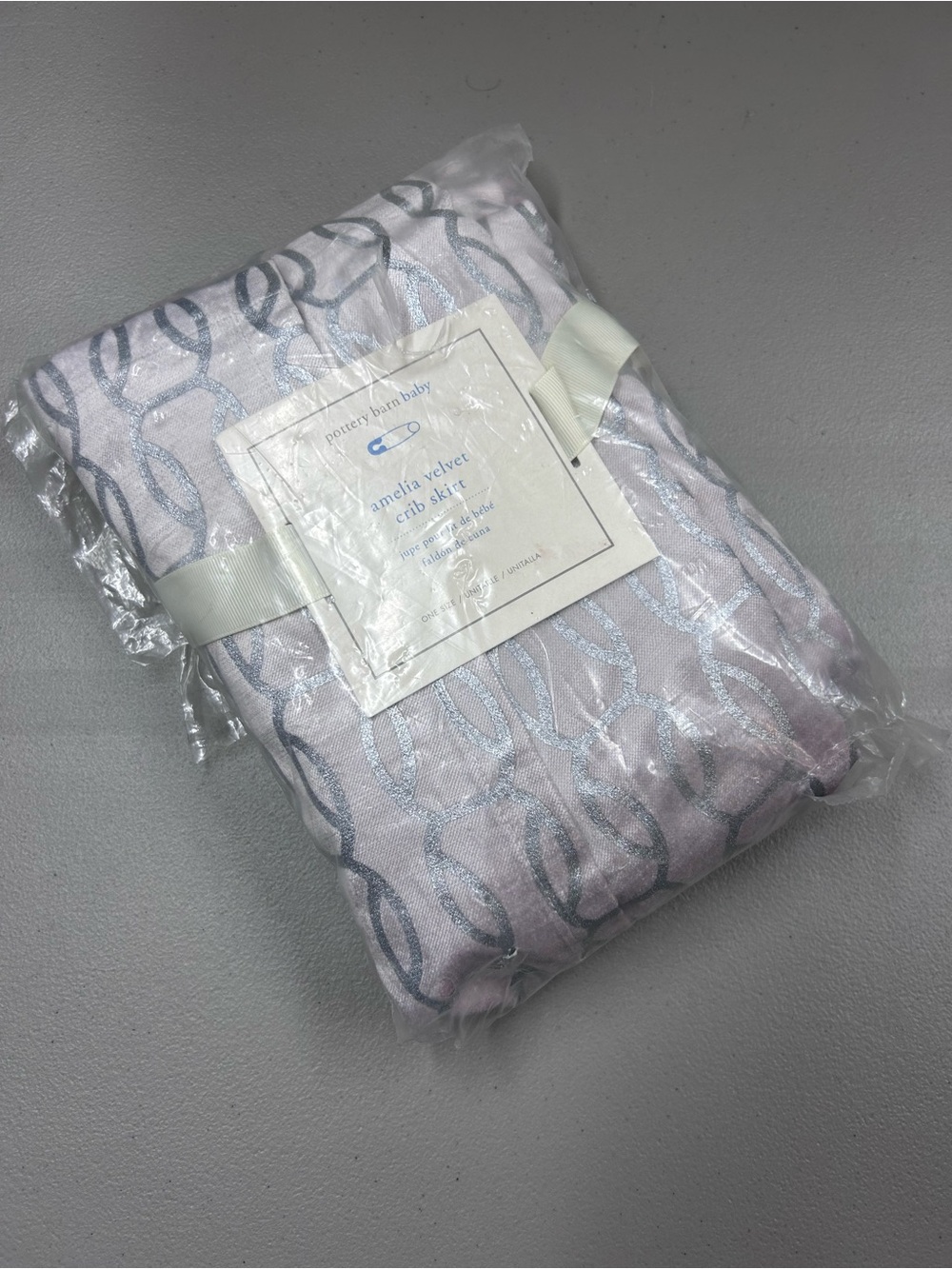 Pottery Barn Amelia Velvet Crib Skirt Metallic Pattern Cotton Baby Nursery NWT